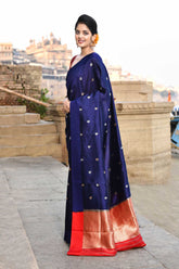 Chand Buta' Blue Pure Katan Silk Banarasi Handloom Saree